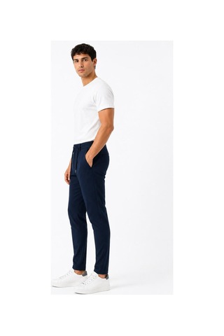 Hzr Wear Erkek Jogger Pantolon Esnek Kumaş Likralı Slim Fit Bağcıklı Lacivert