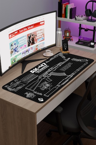 Ak 47 Siyah Kalaşnikov Cs Dikişli Kauçuk Oyuncu Mousepad - 90x40 Gaming Mouse Pad Ak-47