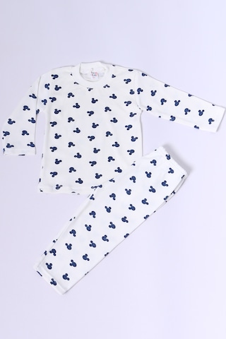 Hçm Bebek Pamuk Pijama Takımı Tenkli Baskılı Bisiklet Yaka A2 Lacivert