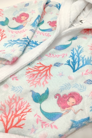 Mermaid Dijital Baskılı Çocuk Bornozu Su Yeşili