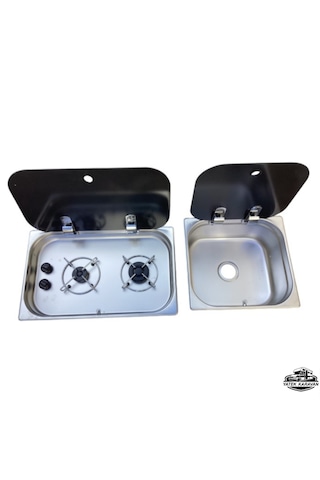 İki Gözlü Cam Kapaklı Ocak Cam Kapaklı Evye Seti Üniversal Yatek