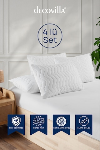 Micro Kapitone Yastık Alezi Sıvı Geçirmez 4 Lü Set Yastık Koruyucu 50x70 Beyaz