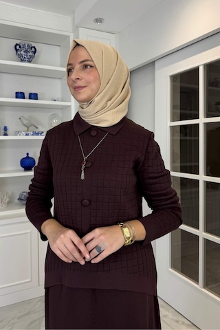 Rabia Şamlı Kumsal Triko Takım Acı Kahve Çok Renkli