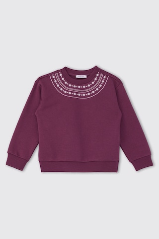 Panço Kız Çocuk Nakışlı Mürdüm Sweatshirt Mor