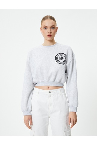 Koton Crop Sweatshirt Bisiklet Yaka Baskılı Gri 4sak10238ek Gri