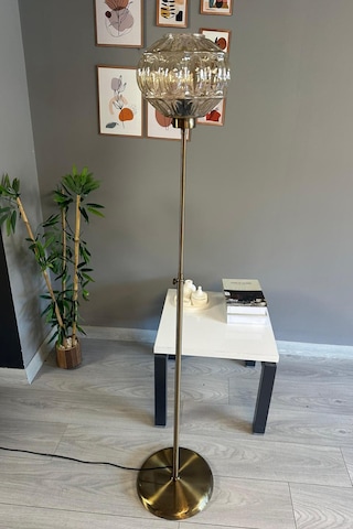 Şila Cam Bal Rengi Düz İnce Gövde Lambader Modern Oturma Odası Natural