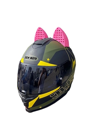 Motosiklet Kask Kedi Kulağı Pembe Büyük Boy