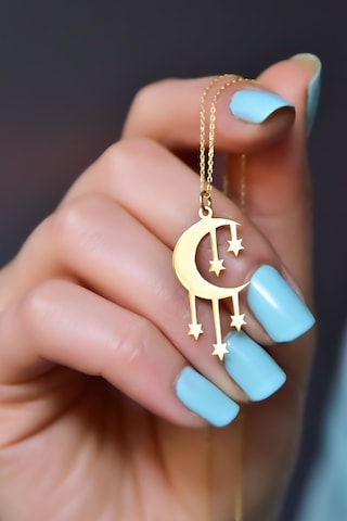 Papatya Silver 925 Ayar Gümüş Gold Kaplama Kesim Dilek Yıldızı Hilal Kolye