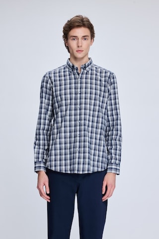 Hatemoğlu Lacivert Slim Fit Kareli Düğmeli Yaka Uzun Kollu Pamuklu Gömlek 19151010014a 410 1964073 Lacivert