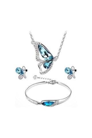 Kadın Moda Rhinestone Kelebek Takı Seti Kolye + Küpe + Bilezik Çok Renkli