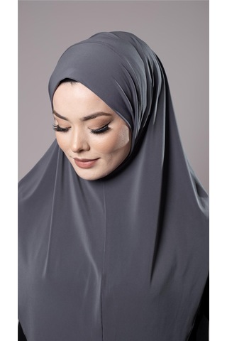 Antrasit Pratik Hazır Geçmeli Tesettür Eşarp Sandy Kumaş Düz Hijab 2308 25