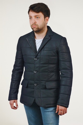 Derije Silva Hakiki Deri Erkek Tafta Lacivert Şişme Blazer Ceket Lacivert