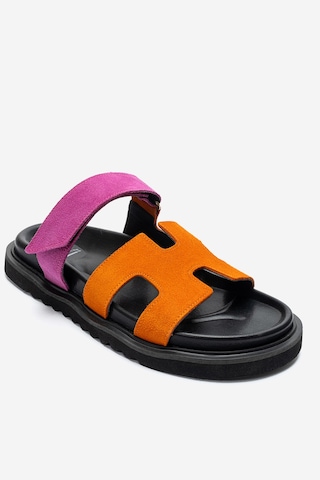 Luvishoes Luvi Shoes Morte Fuşya-turuncu Süet Hakiki Deri Kadın Terlik Fuşya - Turuncu