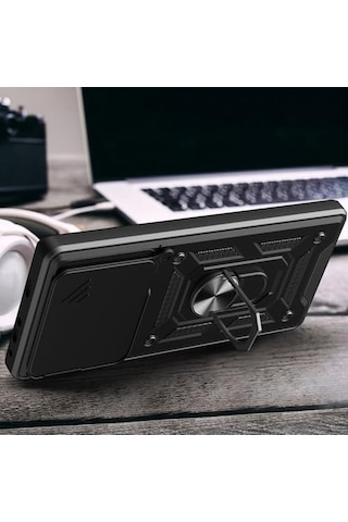 Spia Xiaomi 15t Pro İle Uyumlu Kılıf Sürgülü Siyah Panther Yüzüklü Silikon Orijinal Xiaomi 15t Pro İle Uyumlu, Sürgülü Siyah 50 x 22