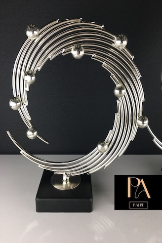 Gümüş 2'li Ofis Metal Aksesuar Biblo Ev Salon Dekorasyon Obje