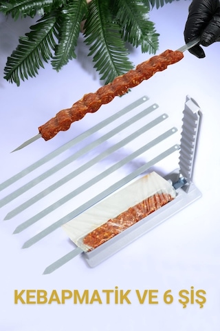Rotanev 6 Adet Şiş Ve Kebapmatik Adana Urfa Kebap Kalıbı Aparatı Pratik Hızlı Kebap Makinesi Kutusu Gri