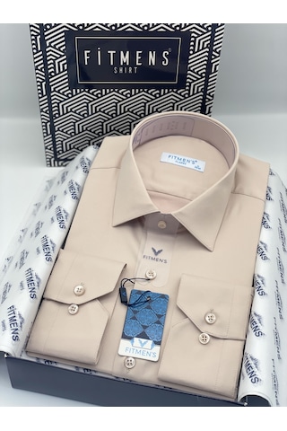 Fitmens Klasik Uzun Kol Cepsiz Likralı Rahat Kumaş Erkek Gömlek Fs-004517 - Bej-3193