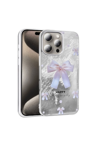 Apple Uyumlu iPhone 16 Pro Max Kılıf Desenli Zore Mep Kapak İncili Fiyonk