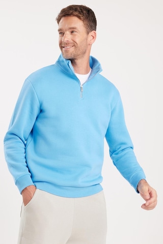Tudors Unisex Relax Fit Rahat Kesim Pamuklu İçi Polarlı Yarım Fermuarlı Mavi Dik Yaka Sweatshirt-35154 Mavi