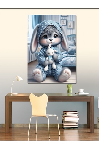 Kanvas Tablo Tavşan Ve Tavşan Peluş Oyuncak 50cmx70cm