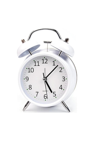 Valkyrie 16cm Büyük Boy Akar Saniyeli Alarm Çalar Saat - Nostaljik Masa Saati Beyaz