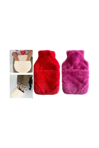 Sıcak Su Torbası 2 Adet,cepli Peluş Termofor 32,5x17,5cm 1500 Ml 2 Renkli Çok Renkli