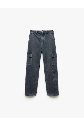 Koton Pamuklu Cep Detaylı Loose Fit Kargo Cepli Denim Pantolon Gri 6wkb40037td Gri