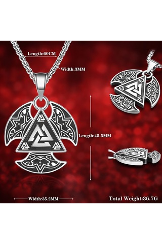 Paslanmaz Çelik Norse Odin Sembolü Valknut Viking Erkek Kolye Gümüş