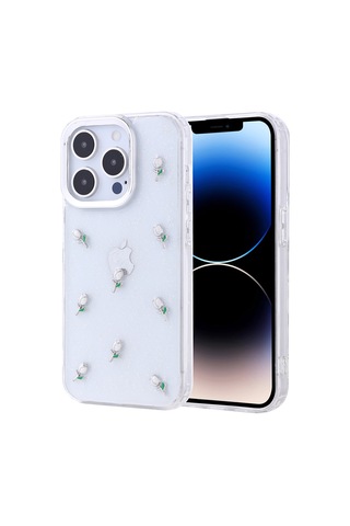 Zore Apple iPhone Uyumlu 14 Pro Kılıf Airbag Tasarımlı Simli Şeffaf Omsy Kutup Kapak - Kiraz