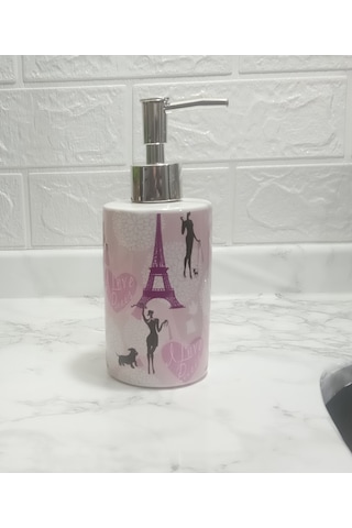 Sıa Seramik Sıvı Sabunluk Kızlı Paris Desenli 7x7x18cm 320ml