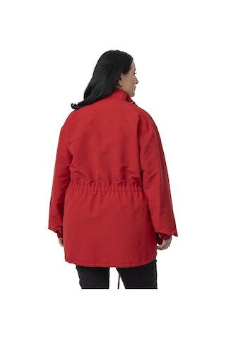 Büyük Beden Çıtçıt Ve Fermuar Kapamalı Beli Büzgülü Astarlı Kırmızı Trençkot Kırmızı