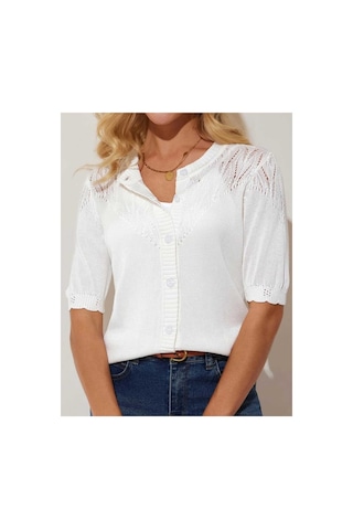 Youknitwear You Wanda %100 Pamuk Triko Hırka Beyaz