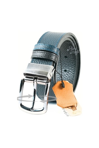 Parscraft Hakiki Deri Çift Taraflı Erkek Kemer 4 Cm Lacivert - Siyah