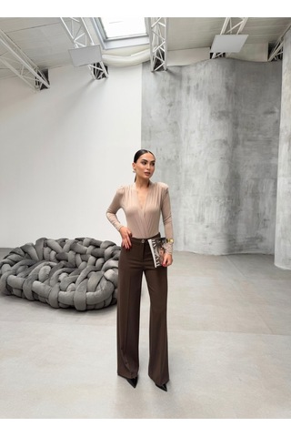 Etiler Collection Yüksek Bel Straight Fit Palazzo Pantolon Kahve