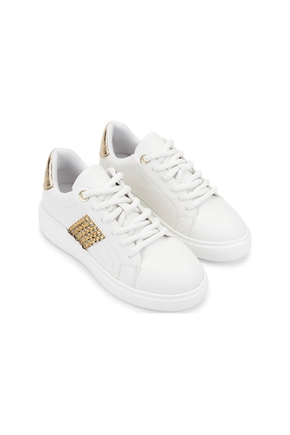 Tamer Tanca Kadın Suni Deri Beyaz Sneakers & Spor Ayakkabı 735 04 Bn Ayk Sk25-26 Beyaz/dore Beyaz
