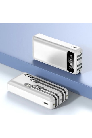 10000 Mah Çoklu Kablolu Gerçek Kapasite Powerbank Taşınabilir Şarj Aleti BEYAZ