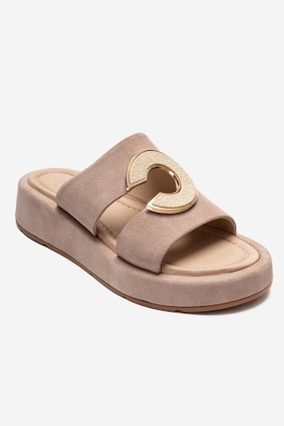 Luvishoes Blaze Bej Süet Hakiki Deri Kadın Terlik Bej