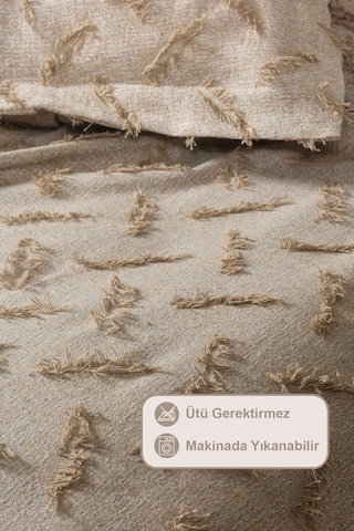 Elart Liya Yatak Örtüsü Takımı Çift Kişilik Pamuklu İskandinav Püsküllü 3 Parça 230x250 Cm Bej Bej