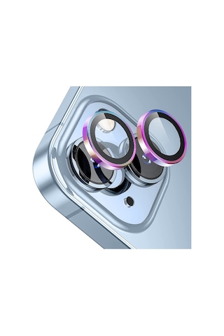 Buff Apple Uyumlu iPhone 15 / 15 Plus Kamera Metal Lens Koruyucu Gökkuşağı