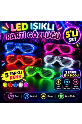 Storeşahin Glow Model Led Işıklı Parti Gözlüğü 3 Modlu 5 Renk 5 Adet Shn0720 Diğer