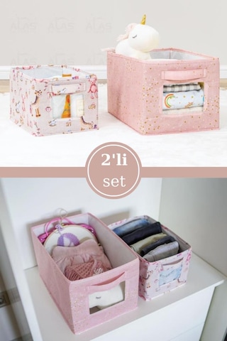 Onikiden Baby 2 Li Pencereli Düzenleyici Kutu, Çok Amaçlı Bebek Bakım Organizer Kutu 2 Li Set Pembe Beyaz - Pembe