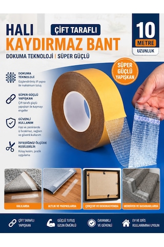 2 Adet 10 Metre Halı Kaydırmaz Bant Çift Taraflı Dokuma Teknoloji Süper Güçlü Çerçeve Taşıyıcı Bant