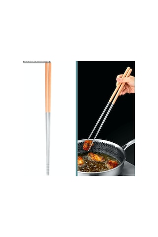 Omeniv Extra Uzun Ahşap-metal Chopstick Servis Kızartma Maşası