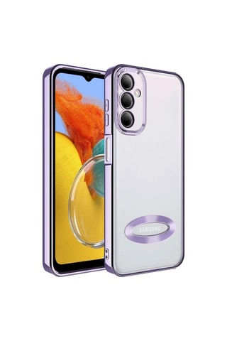 Galaxy M14 Kılıf Kamera Korumalı Logo Gösteren Zore Omega Kapak Lila