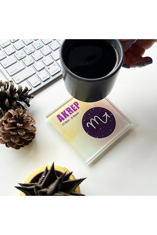 Decorita Cam Bardak Altlığı Burçlar - Akrep Burcu 4'lü Takım Çok Renkli