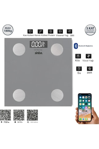 Sinbo Sbs-4469 Bluetooth Dijital Yağ Su Kas Vücut Kitle Endeksi Kilo Ölçer Tartı Baskül