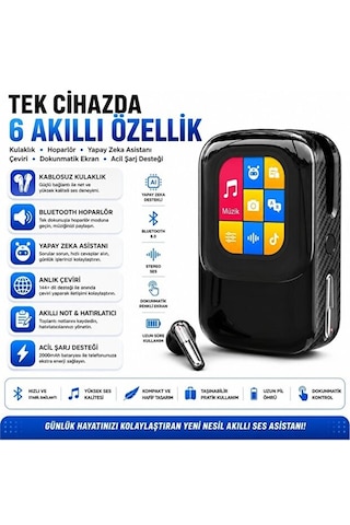 Tastech Talkie One Ai Large Model Akıllı Kulaklık Ve Dokunmatik Ekranlı Şarj Kutusu Yapay Zeka Destekli Dil Çeviri, Hoparlör, Sesli, Powerbank Tws Özellikli Kulakiçi Kulaklık