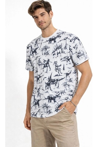 Freedom Storee Erkek Dinozor Dijıtal Ön Ve Arka Baskılı Tişört Bisiklet Yaka T-shirt - Beyaz Çok Renkli
