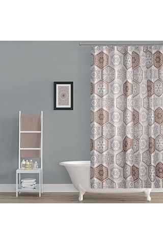 Su Geçirmez Banyo Perdesi Kahve Dantel Desen Duş Perde Yüksek Kal Çok Renkli