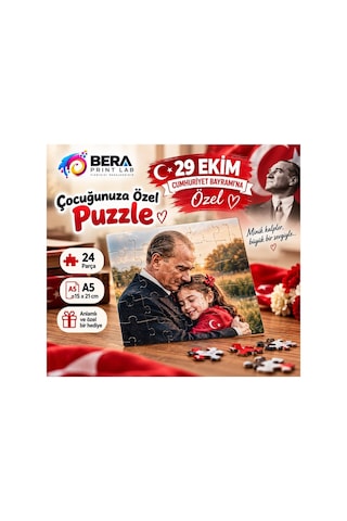29 Ekim Cumhuriyet Bayramı Na Özel Atatürk İle Sarılma Temalı Çocuğunuza Özel Fotoğraflı Puzzle 24 Parça A5 - 938826538